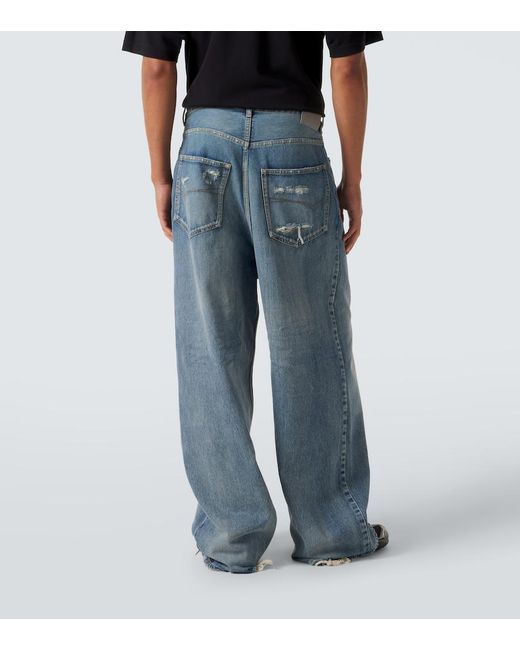 Balenciaga Blue Distressed Wide-Leg Jeans for men