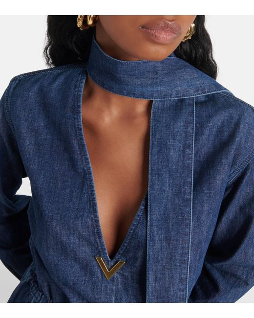 Valentino Blue Halterneck Denim Playsuit