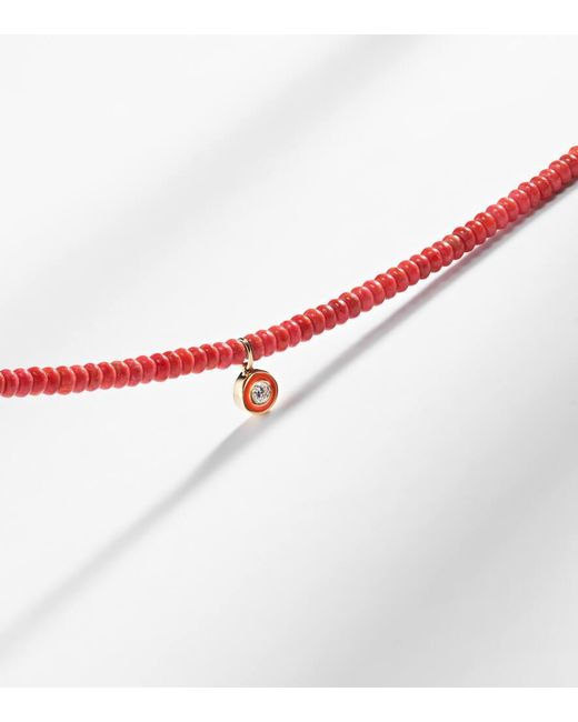 Sydney Evan Red Bamboo Coral And 14Kt Charm Necklace