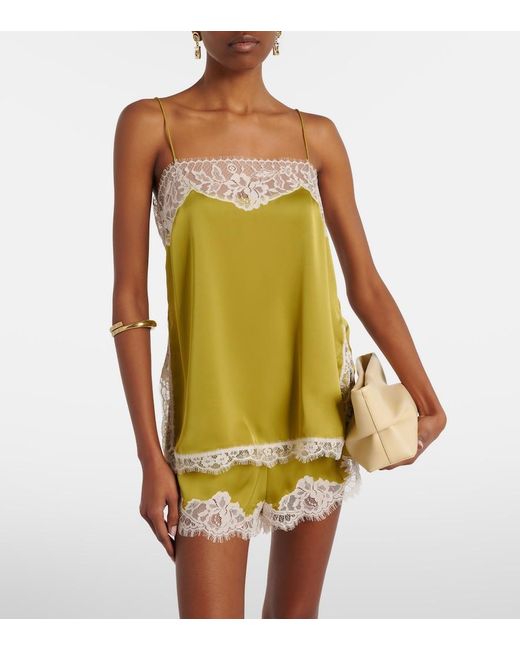 Faithfull The Brand Green Hanna Lace-Trimmed Satin Camisole