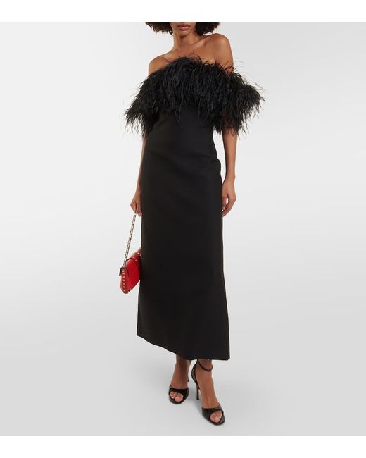 Valentino Black Crepe Couture Feather-Trimmed Gown