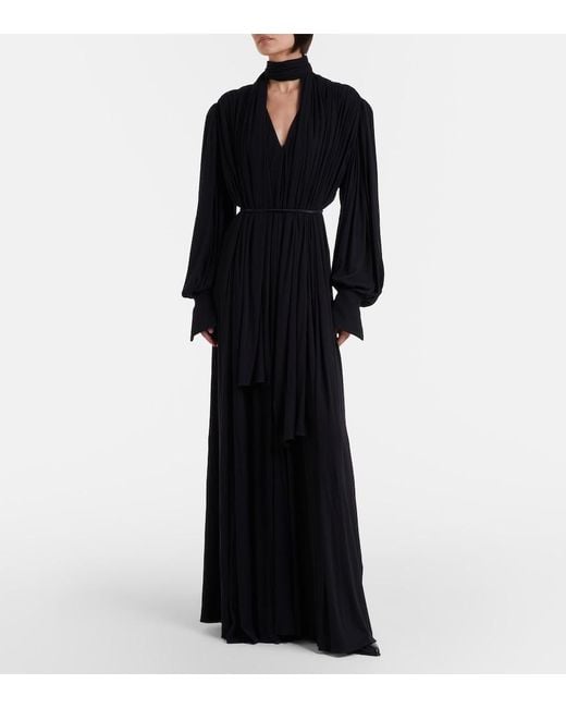Calvin Klein Black Yasmine Scarf-Detail Cotton-Blend Maxi Gown