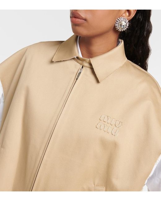 Miu Miu Natural Zip-Up Cotton Twill Vest