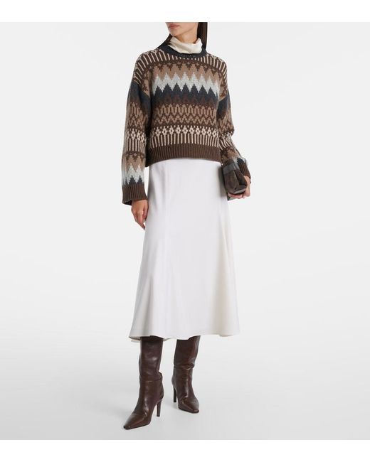 Brunello Cucinelli White Wool Midi Skirt