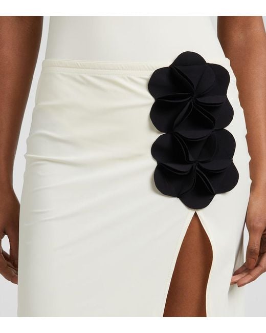 Karla Colletto White Tess Floral-Applique Midi Skirt