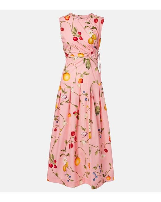 Agua Bendita Pink Otono Printed Cotton Midi Dress