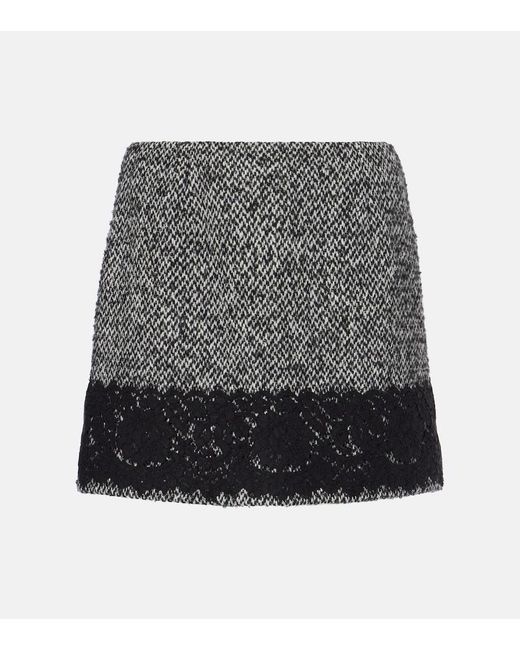 Dolce & Gabbana Gray Lace-Trimmed Tweed Miniskirt