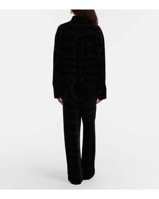 Totême Black Logo Velvet Wide-Leg Pants