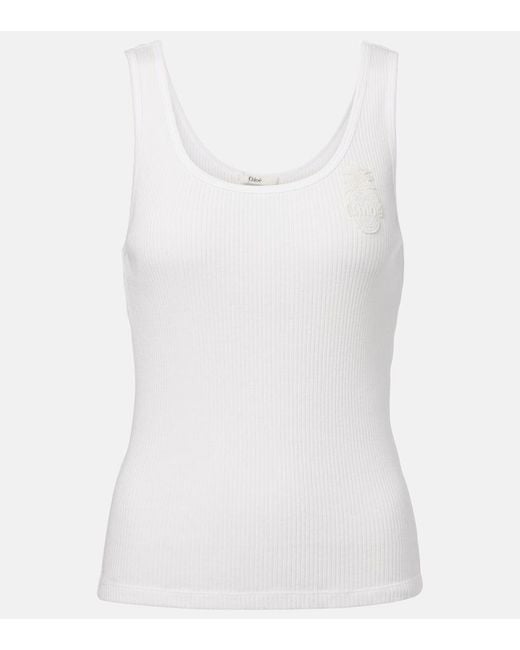 Chloé White Chloã Ribbed Jersey Top