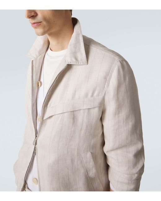 Brunello Cucinelli Natural Striped Linen Blouson Jacket for men
