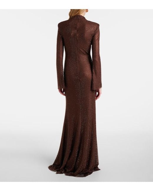 Self-Portrait Brown Robe Aus Mesh Mit Kristallen