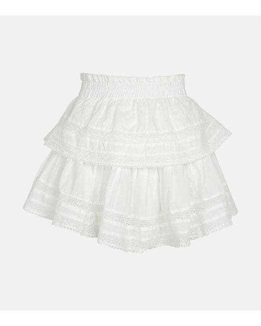 LoveShackFancy White Ruffled Cotton Miniskirt
