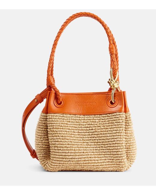 Bottega Veneta Orange Parachute Small Raffia Shoulder Bag