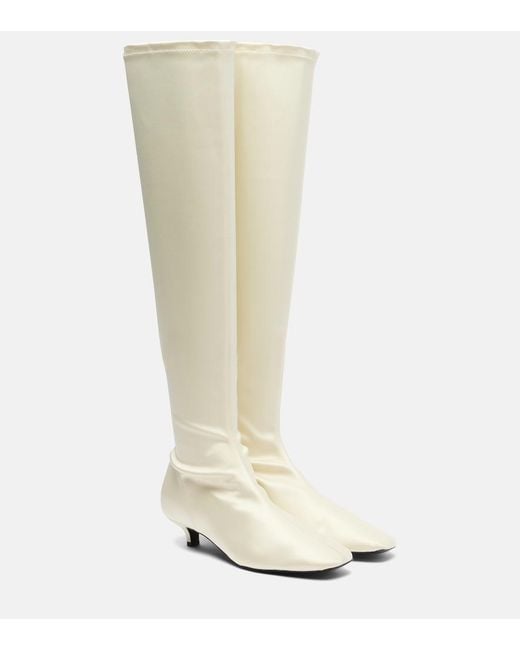 Totême White Satin Knee-High Boots