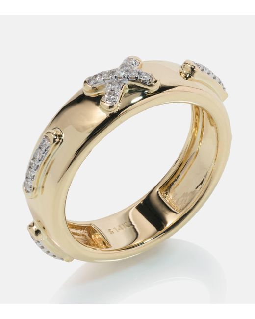 STONE AND STRAND Metallic Diamond Cross Stitch 14kt Gold Ring With White Diamonds