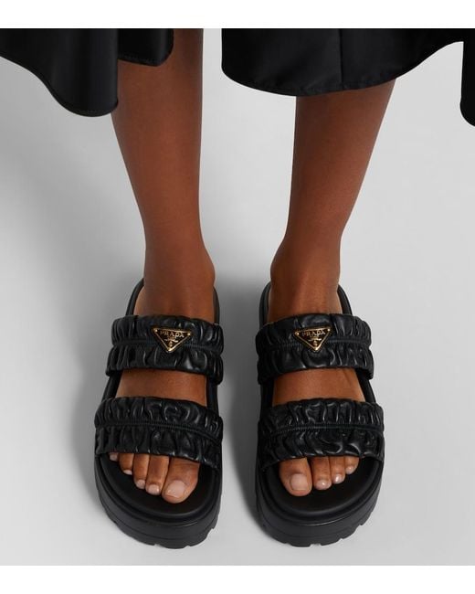 Prada Black Matelasse Leather Platform Sandals