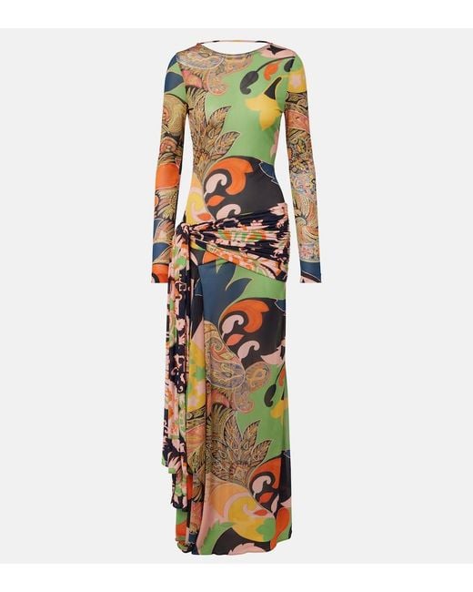 Etro Metallic Paisley Draped Gown