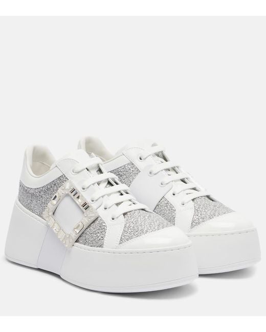 Roger Vivier White Viv' Skate Embellished Sneakers