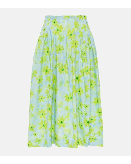 Falda midi de popelin de algodon floral Marni de color Green