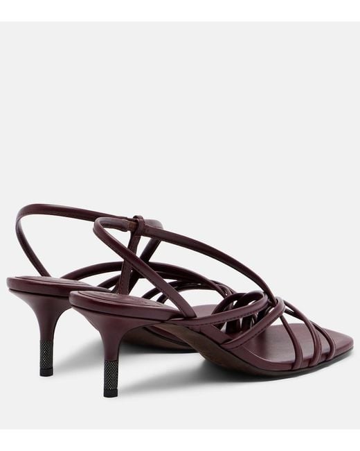 Brunello Cucinelli Brown Monili Leather Slingback Sandals