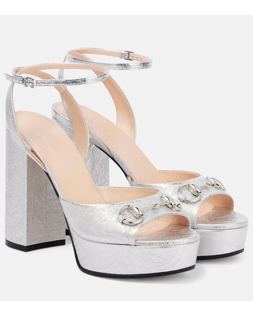 Gucci Women's White Horsebit Platform Sandal, Size 35 It