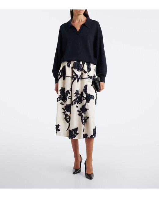 Erdem White Floral Fil Coupe Poplin Midi Skirt