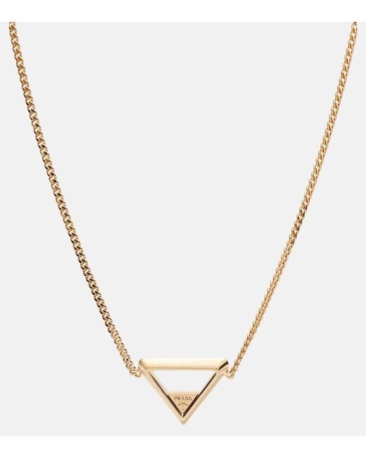 Collar De Cadena Con Logo Prada de color Metallic