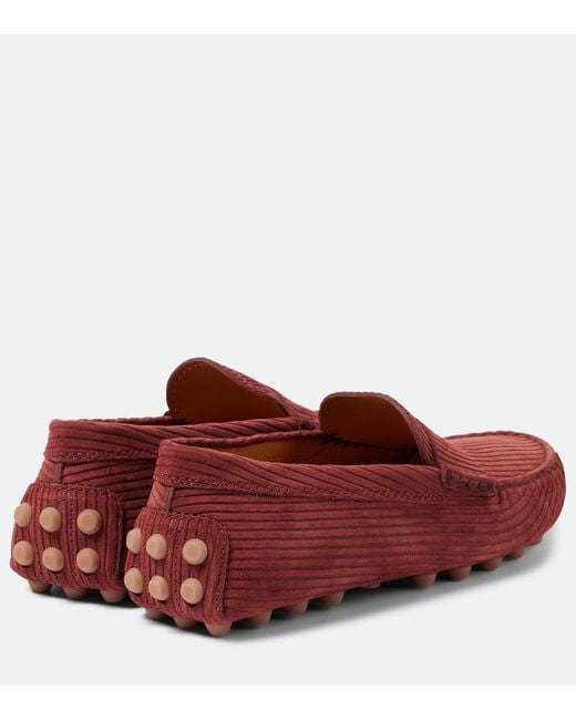 Tod's Red Gommino Bubble Suede Driving Shoes