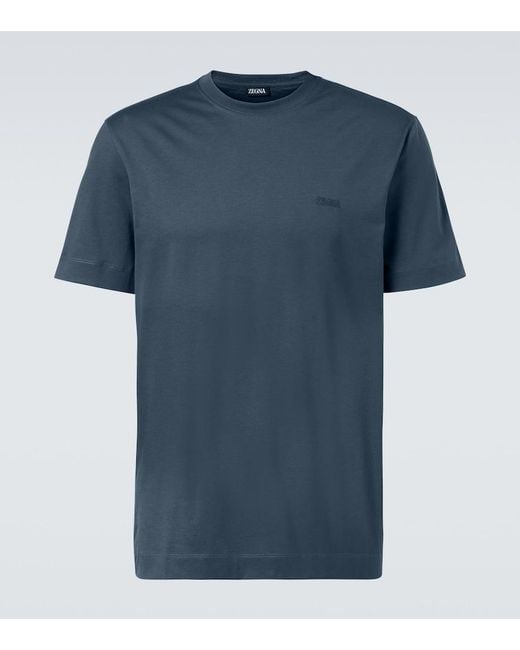 Zegna Blue Logo Cotton T-Shirt for men