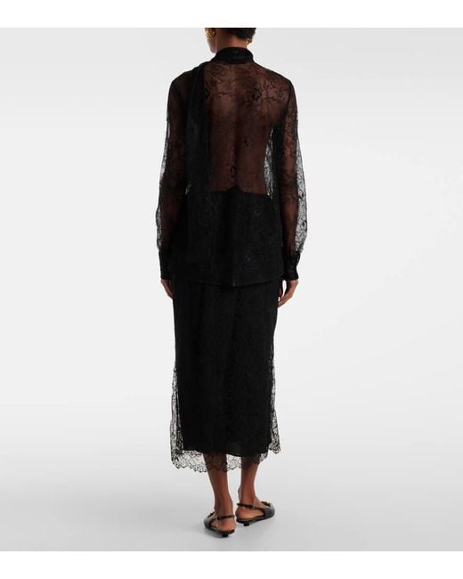 Valentino Black Scarf-Detail Floral Lace Blouse