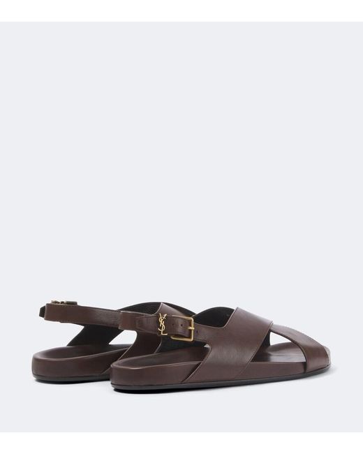 Saint Laurent Brown Helios Cassandre Leather Sandals for men