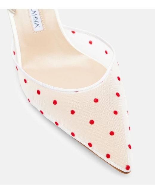 Manolo Blahnik Natural Carolyne 50 Polka-Dot Mesh Slingback Pumps