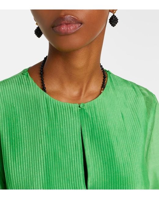 Tory Burch Green Pleated Linen And Silk Kaftan