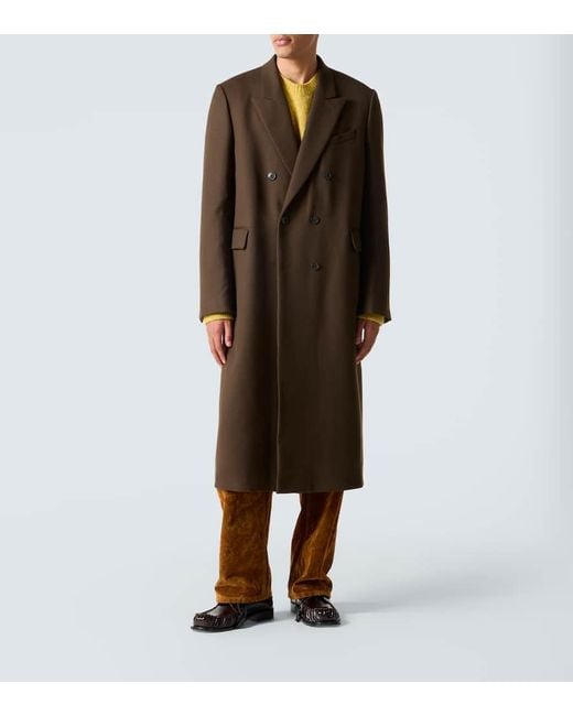Dries Van Noten Brown Double-Breasted Wool Coat for men