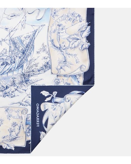Ferragamo Blue Printed Silk Scarf