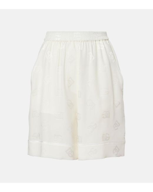 Dolce & Gabbana White Dg Silk Satin Jacquard Shorts