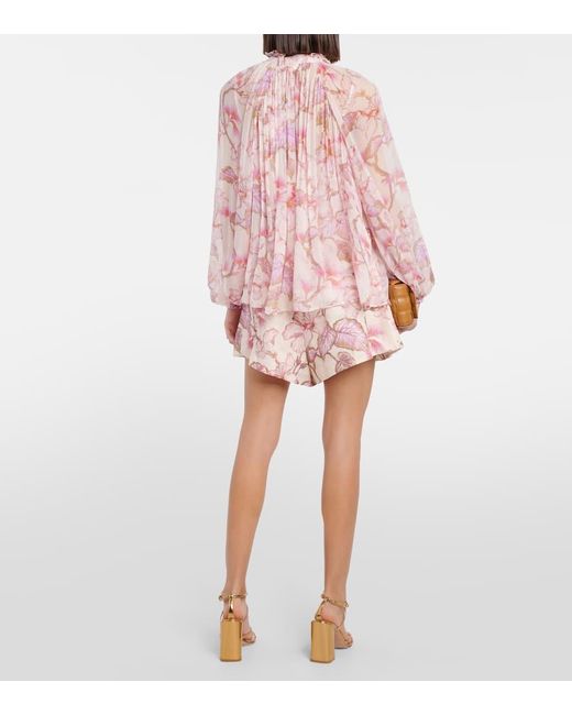 Zimmermann Pink Matchmaker Billow Floral Blouse