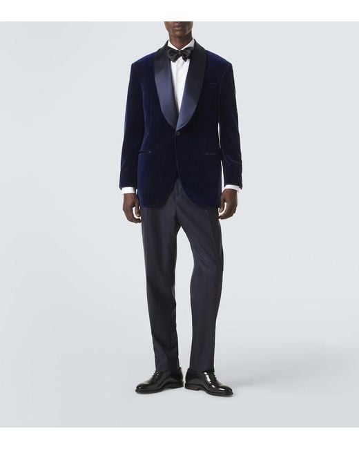 Brunello Cucinelli Blue Wool And Silk Straight Pants for men