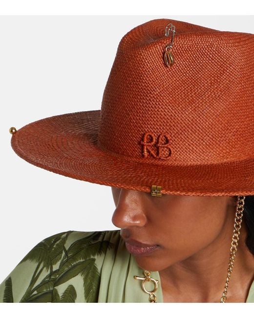 Ruslan Baginskiy Brown Chain-Detail Straw Fedora