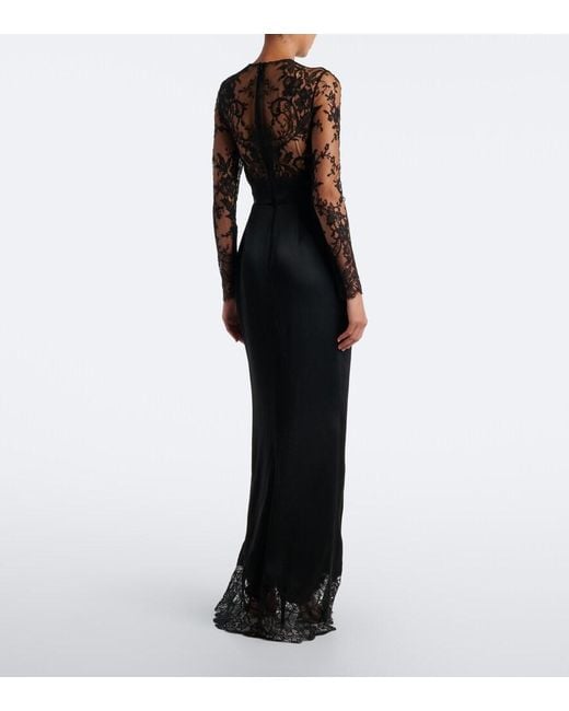 Elie Saab Black Lace-Trimmed Cotton And Silk-Blend Gown