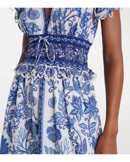 Farm Rio Blue Floral Tiered Cotton Maxi Dress