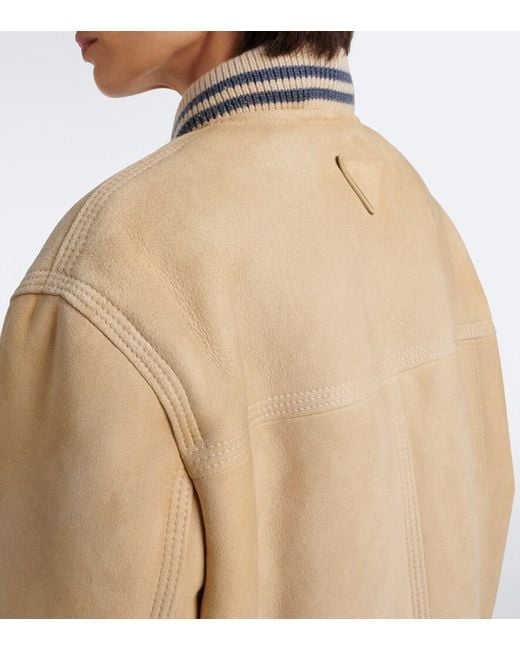 Prada Natural Wool-Trimmed Shearling Bomber Jacket