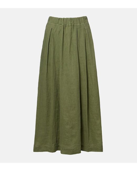 Velvet Green Linda Linen Midi Skirt