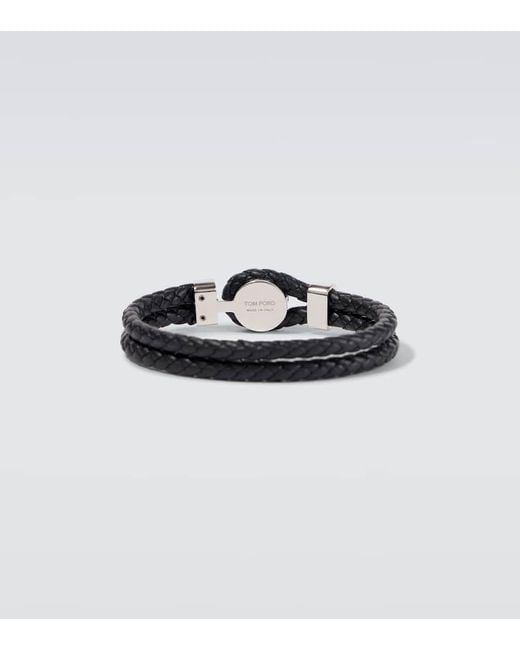 Pulsera De Piel Trenzada Con Logo Tom Ford de hombre de color White