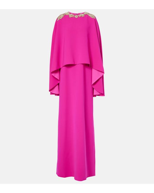 Costarellos Pink Elin Embellished Caped Crepe Gown