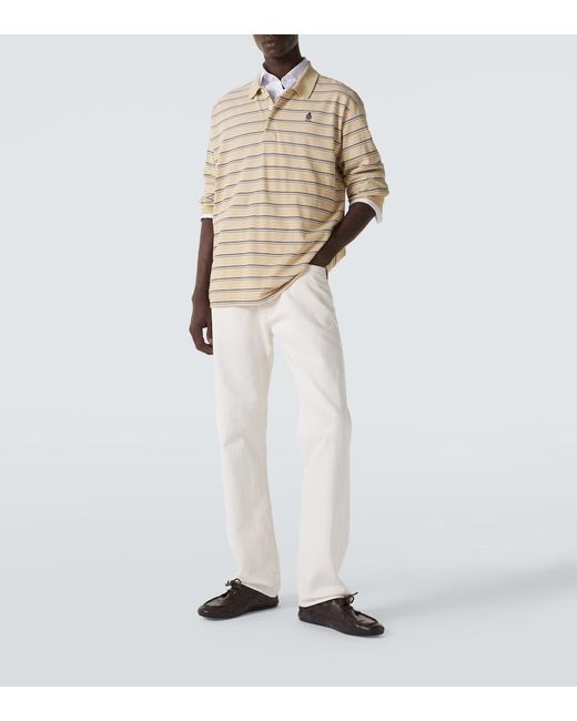 Prada Natural Striped Cotton Pique Polo Shirt for men