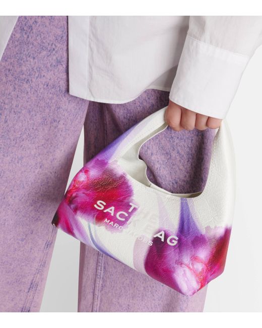 Marc Jacobs Purple The Sack Future Floral Mini Leather Tote Bag