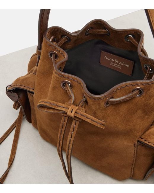 Acne Brown Multipocket Mini Suede Bucket Bag