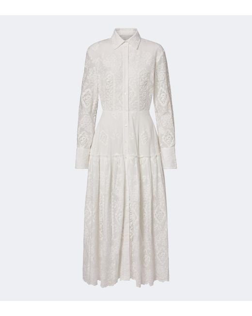 Erdem White Floral Embroidered Cotton Shirt Dress