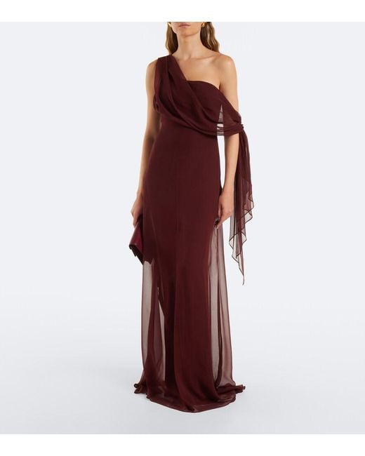 The Sei Red Draped Silk Chiffon One-Shoulder Gown